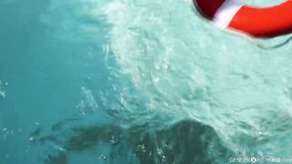 Tgirl lifeguard Emma Rose saves showoff